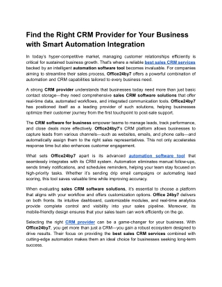 Find the Right CRM Provider for Your Business with Smart Automation Integration