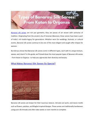 Types of Banarasi Silk Sarees: From Katan to Organza – A Complete Breakdown