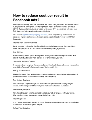 How to reduce cost per result in Facebook ads