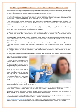 What TO Expect FROM Dental Crowns Treatment IN Twickenham: A Patient’s Guide