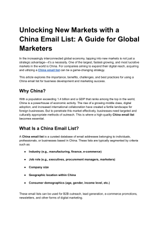 Unlocking New Markets with a China Email List: A Guide for Global Marketers