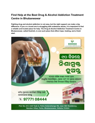 Find Help at the Best Drug & Alcohol Addiction Treatment Centre in Bhubaneswar
