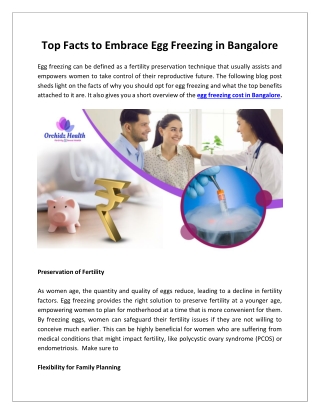 Top Facts to Embrace Egg Freezing in Bangalore