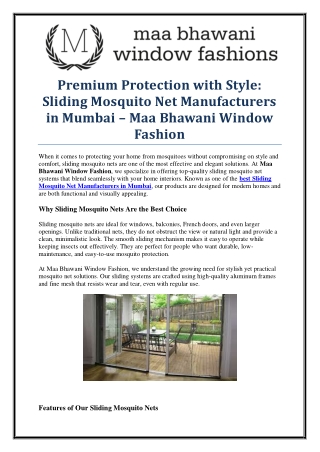 Trusted Sliding Mosquito Net Manufacturers in Mumbai for Home & Office