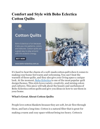 Comfort and Style with Boho Eclectica Cotton Quilts