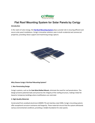Flat Roof Mounting System for Solar Panels by Corigy