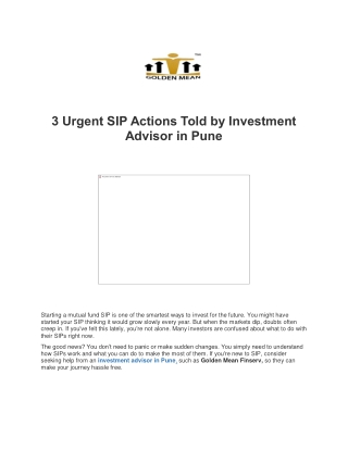 3 Urgent SIP Actions Told by Investment Advisor in Pune