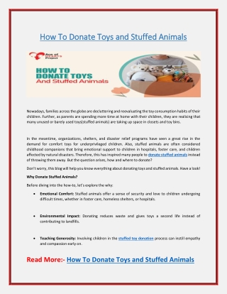 How To Donate Toys and Stuffed Animals?