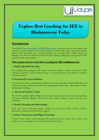 Explore Best Coaching for JEE in Bhubaneswar Today