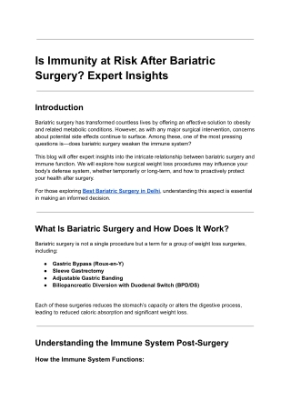 Is Immunity at Risk After Bariatric Surgery? Expert Insights