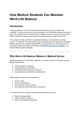 How Medical Students Can Maintain Work-Life Balance