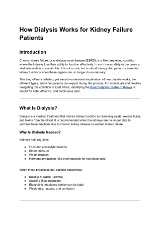 How Dialysis Works for Kidney Failure Patients
