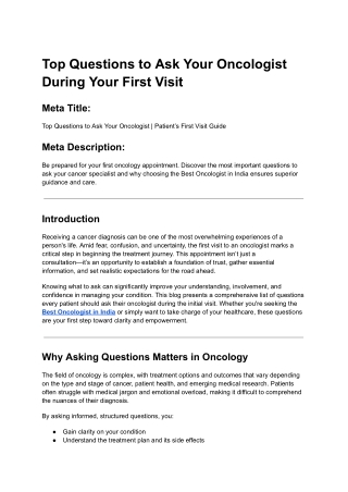 Top Questions to Ask Your Oncologist During Your First Visit