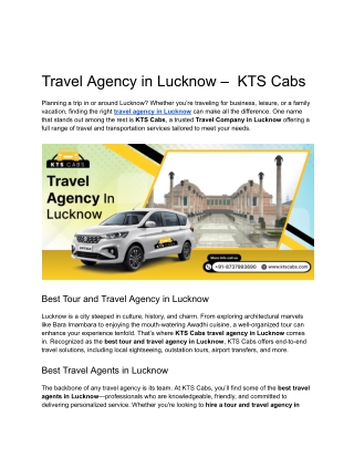 Travel Agency in Lucknow –KTS Cabs