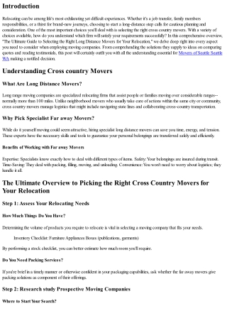 The Ultimate Overview to Choosing the Right Cross Country Movers for Your Reloca