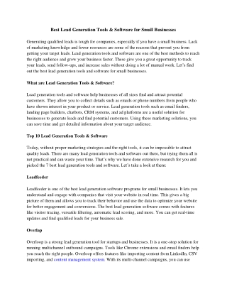 Best Lead Generation Tools & Software for Small Businesses