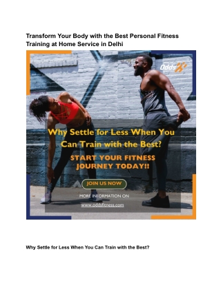 Transform Your Body with the Best Personal Fitness Training at Home Service in Delhi
