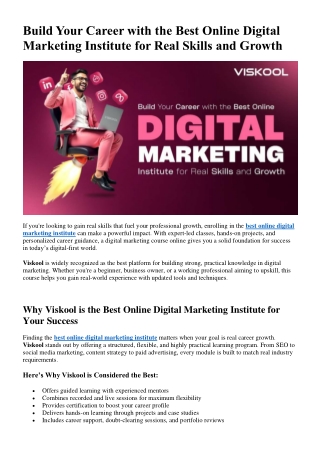 Build Your Career with the Best Online Digital Marketing Institute for Real Skills and Growth
