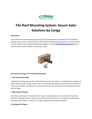 Tile Roof Mounting System: Secure Solar Solutions by Corigy