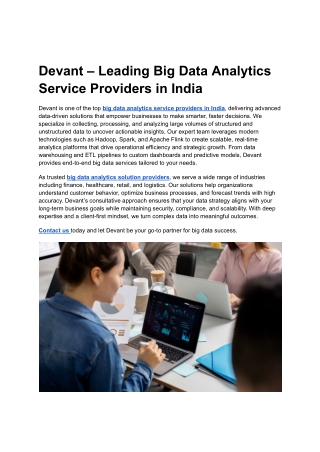 _ Devant – Leading Big Data Analytics Service Providers in India