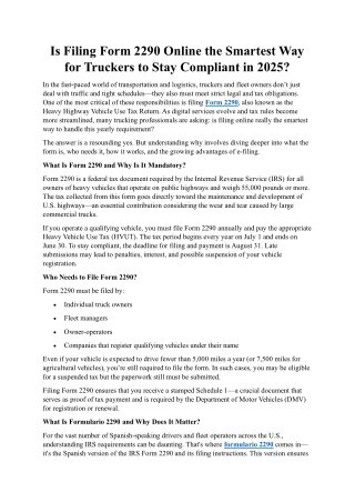 Is Filing Form 2290 Online the Smartest Way for Truckers to Stay Compliant in 2025