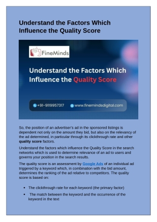 FineMinds Digital Understand the Factors Which Influence the Quality Score