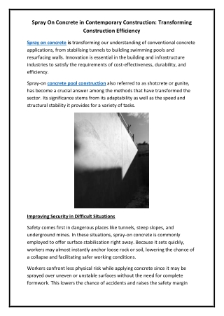 Spray On Concrete in Contemporary Construction Transforming Construction Efficiency
