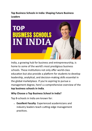 Top Business Schools in India: Shaping Future Business Leaders