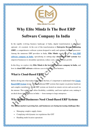 Best ERP software development company in India | Elite Mindz