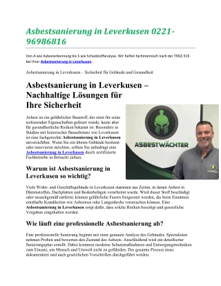 Asbestsanierung in Leverkusen - Asbestwaechter.de