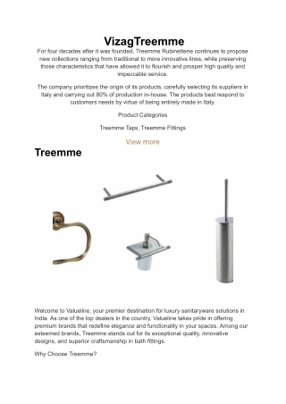 Treemme luxury faucets showroom in Vizag | Valueline