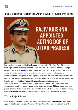 Rajiv Krishna Appointed Acting DGP of Uttar Pradesh