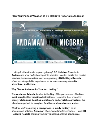 Plan Your Perfect Vacation at SG Holidays Resorts in Andaman