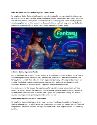 Enter the World of Wins with Fantasy Gems Online Casino