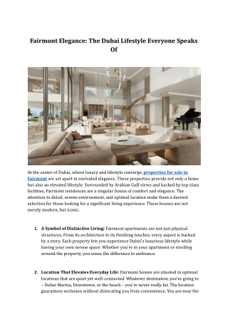 Fairmont Elegance: The Dubai Lifestyle Everyone Speaks Of