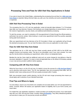 processing time and fees for usa visit visa