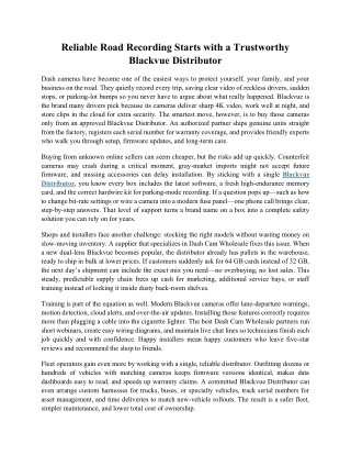 Reliable Road Recording Starts with a Trustworthy Blackvue Distributor