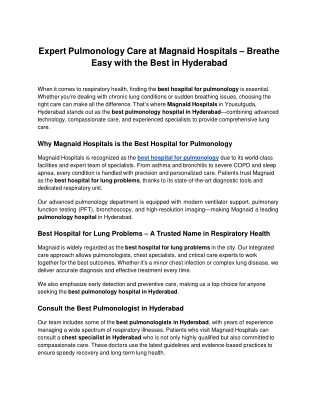 Expert Pulmonology Care at Magnaid Hospitals – Breathe Easy with the Best in Hyderabad