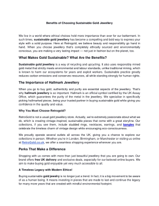 Benefits of Choosing Sustainable Gold Jewellery