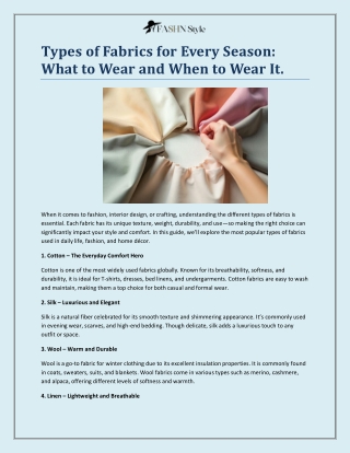 Types of Fabrics for Every Season: What to Wear and When to Wear It.