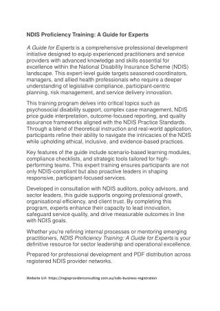 ndis proficiency training a guide for experts