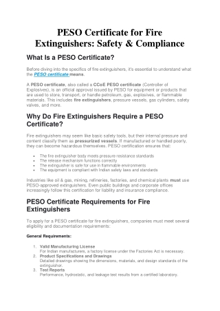 PESO Certificate for Fire Extinguishers Safety & Compliance