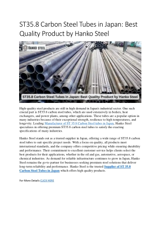ST35.8 Carbon Steel Tubes in Japan: Best Quality Product by Hanko Steel