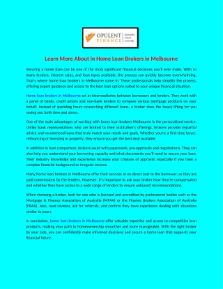 Learn More About in Home Loan Brokers in Melbourne