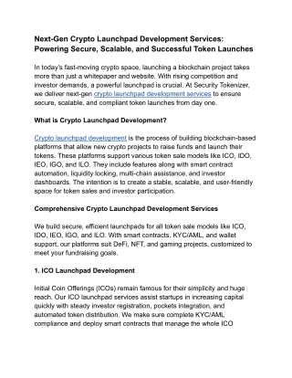 Next-Gen Crypto Launchpad Development Services_ Powering Secure, Scalable, and Successful Token Launches