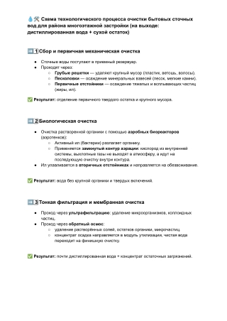 Domestic wastewater treatment scheme (distilled water, dry residue)