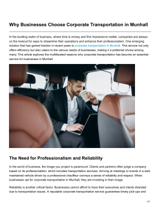 Why Businesses Choose Corporate Transportation in Munhall