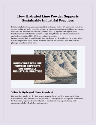 How Hydrated Lime Powder Supports Sustainable Industrial Practices