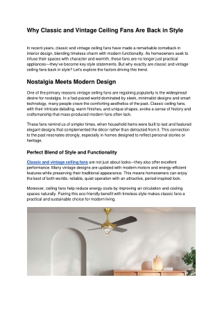 why classic and vintage ceiling fans are back