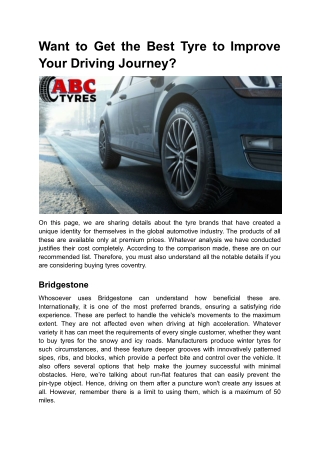 Want to Get the Best Tyre to Improve Your Driving Journey